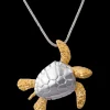 14K 2/Tone 25Mm Sea Turtle Pendant With 2 Diamonds