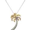 14K 2/Tone 30Mm Single Palm Tree Pendant With 41 Diamonds