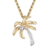 14K 2/Tone 15Mm Single Palm Tree Pendant With 5 Diamonds
