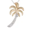 14K 2/Tone 20Mm Single Palm Tree Pendant With 9 Diamonds