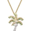 14K 2/Tone 20Mm Single Palm Tree Pendant With 8 Diamonds And 20 Tsavorites