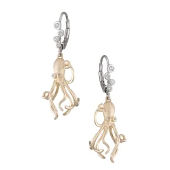 14K 2/Tone Octopus Earring With 12 Diamonds