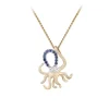 12K 2/Tone Octopus Pendant With 2 Diamonds And 12 Blue Sapphires