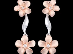 14K 2/Tone Plumeria Lei Earrings With 4 Diamonds