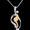 14K 2/Tone Single Sea Horse Pendant With 3 Diamonds