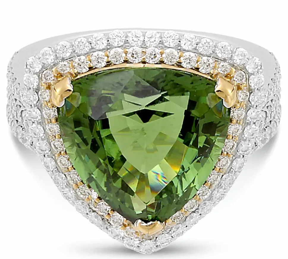 18K White And Yellow Gold Ring With 0.99 Ct Diamonds And 8.00 Ct Tourmaline