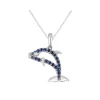 14K White Gold Dolphin Pendant With Diamond And Blue Sapphires