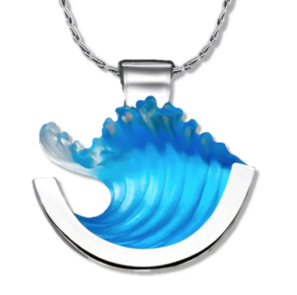 14K White Gold Medium Curl Wave Pendant