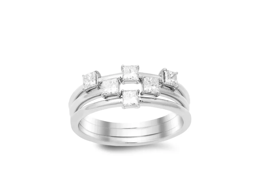 18K White Gold 3Pcs Ring With 0.60 Ct Diamonds
