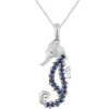 14K White Gold Single Sea Horse Pendant With Diamond And 22 Blue Sapphires