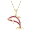 14K Yellow Gold Dolphin Pendant With Diamond And Hot Pink Sapphires