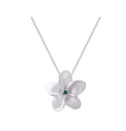 18Mm 14K Plumeria Pendant With 0.05 Carat Blue Diamond