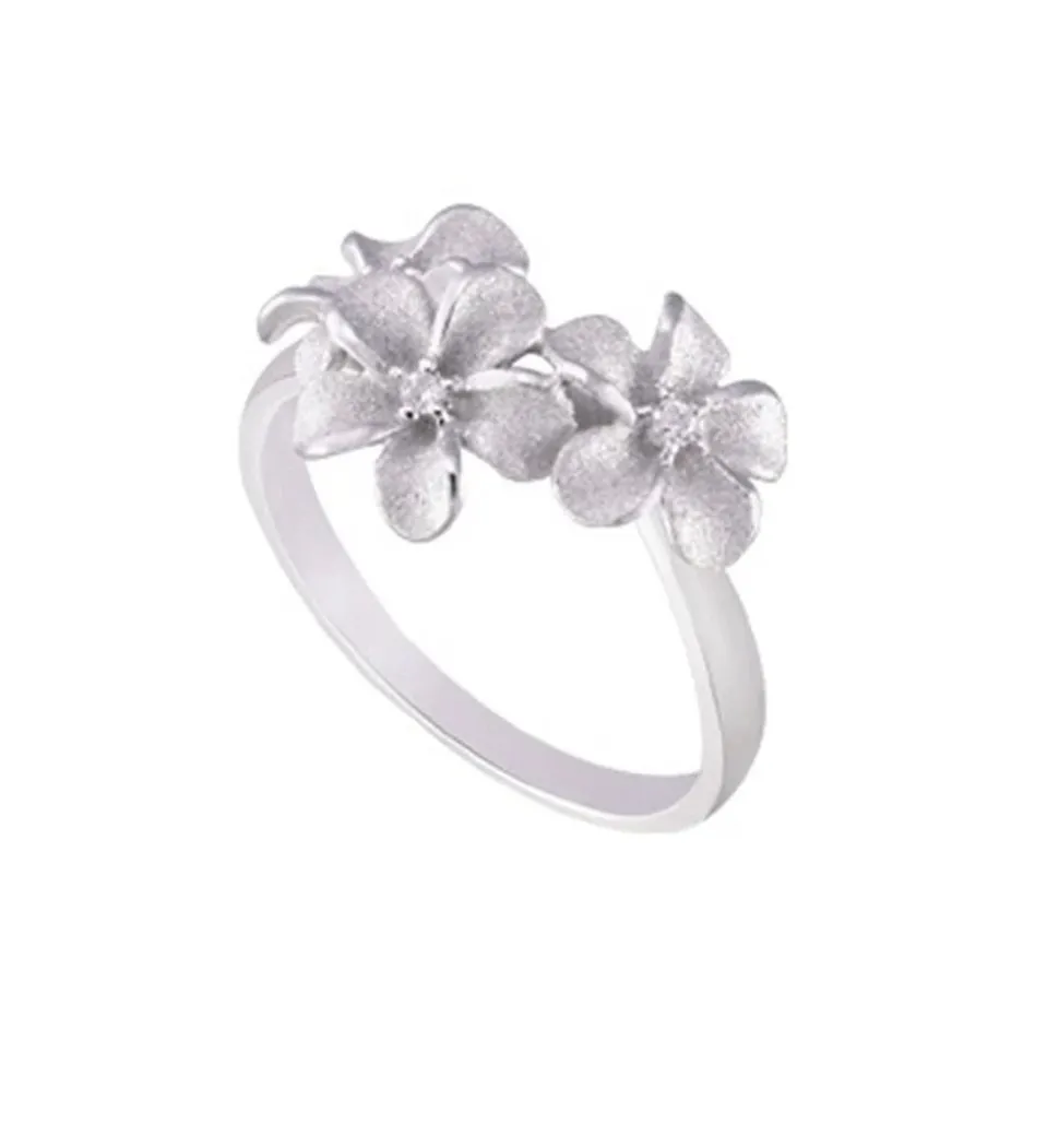 8Mm 14K Plumeria Ring With 3 Diamonds