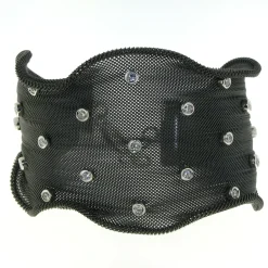 Sterling Silver Bezeled Cz Black Wave Mesh Bangle