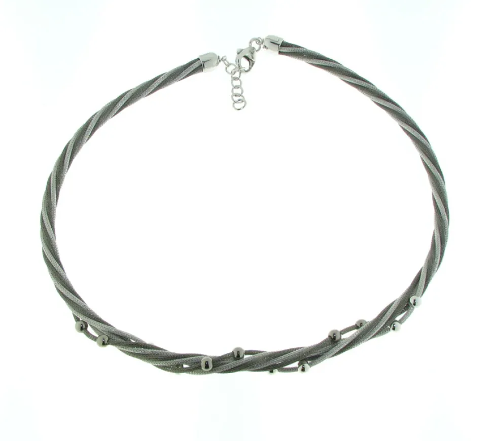 Sterling Silver Grey Mesh High Polish Ball Necklace
