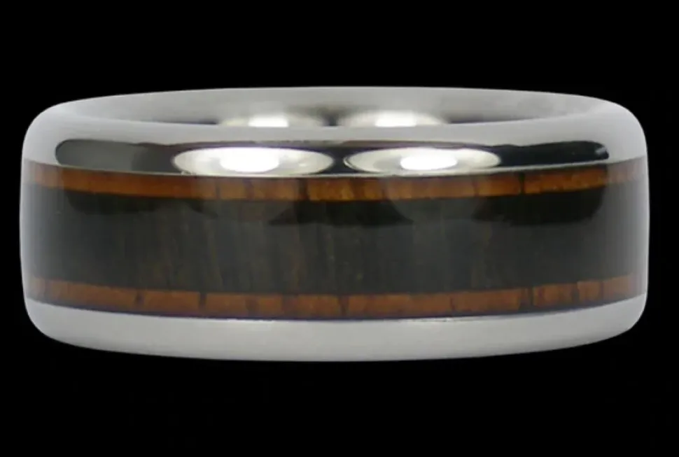Titanium Ring With Koa And Black Wood Inlays