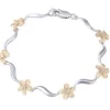 2/Tone 14K Plumeria Lei Bracelet With 6 Diamonds