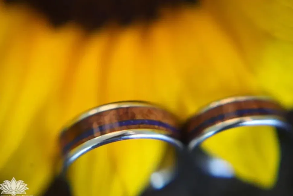 Turquoise And Koa Wood Titanium Ring