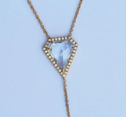 White Topaz Kite Necklace With Bezel Diamond Drop Lariat